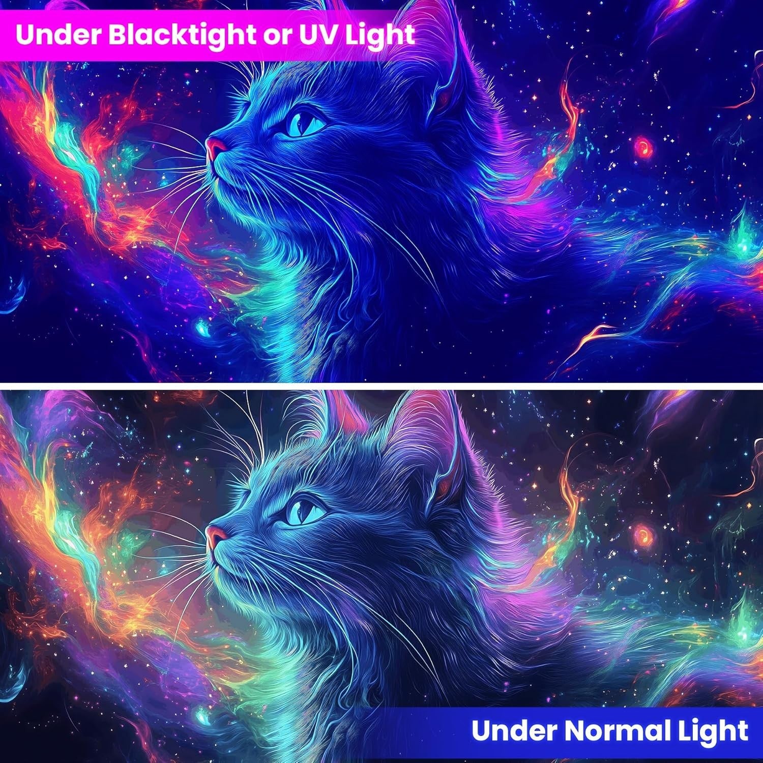 Blacklight Tapestry,Cat Animal Tapestry Glow in the Dark,Uv Reactive Black Light